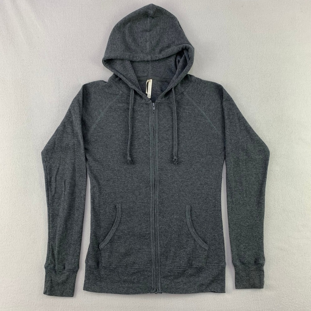 Col Story Hoodie Womens Medium Gray Waffle Knit Full Zip Long Sleeve Thermal Top